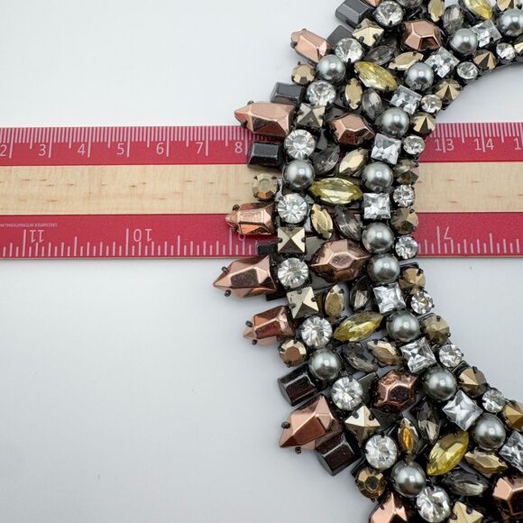Vintage Stella & Dot Statement Bib Necklace Rhinestone Pearl Glam Bold Chunky - Picture 10 of 10